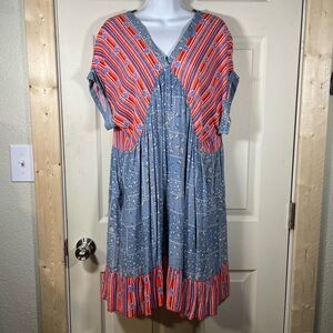 Stylish Blue‎ and Red Midi Dress